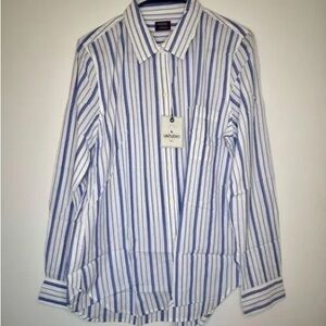 UNTUCKit Women's White and Blue Striped Button Down Shirt